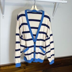 Amazon Merokeety Striped Blue and White Cardigan Nautical‎ Vibe- M
